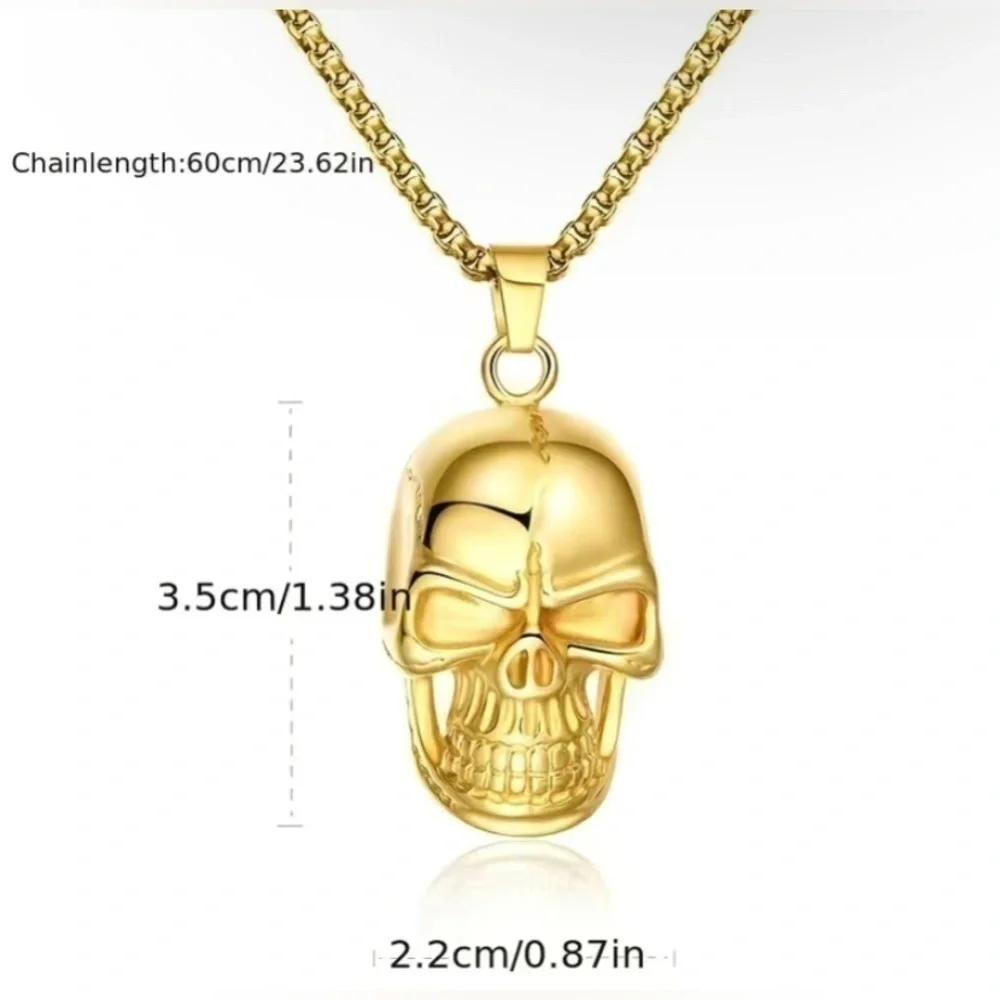 Skull Titanium Steel Silver Necklace Men Pendant Punk Biker Halloween